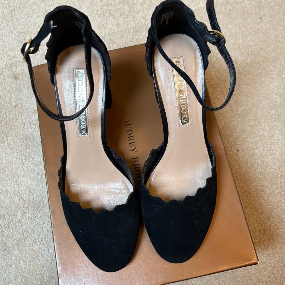 Audrey Brooke Delanie Mary Jane Block Heel Black Suede - SIZE 8 1/2 M